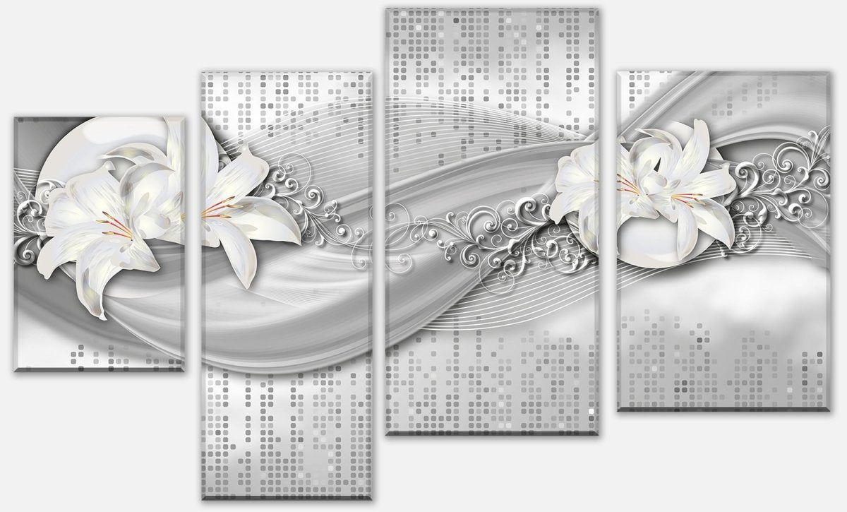 Leinwandbild Mehrteiler abstrakte Lilien grau silber M0524