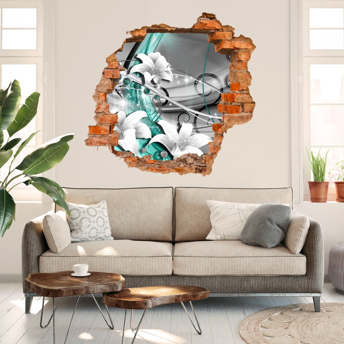 3D-Wandsticker Diamant Lilie grün - Wandtattoo M0532