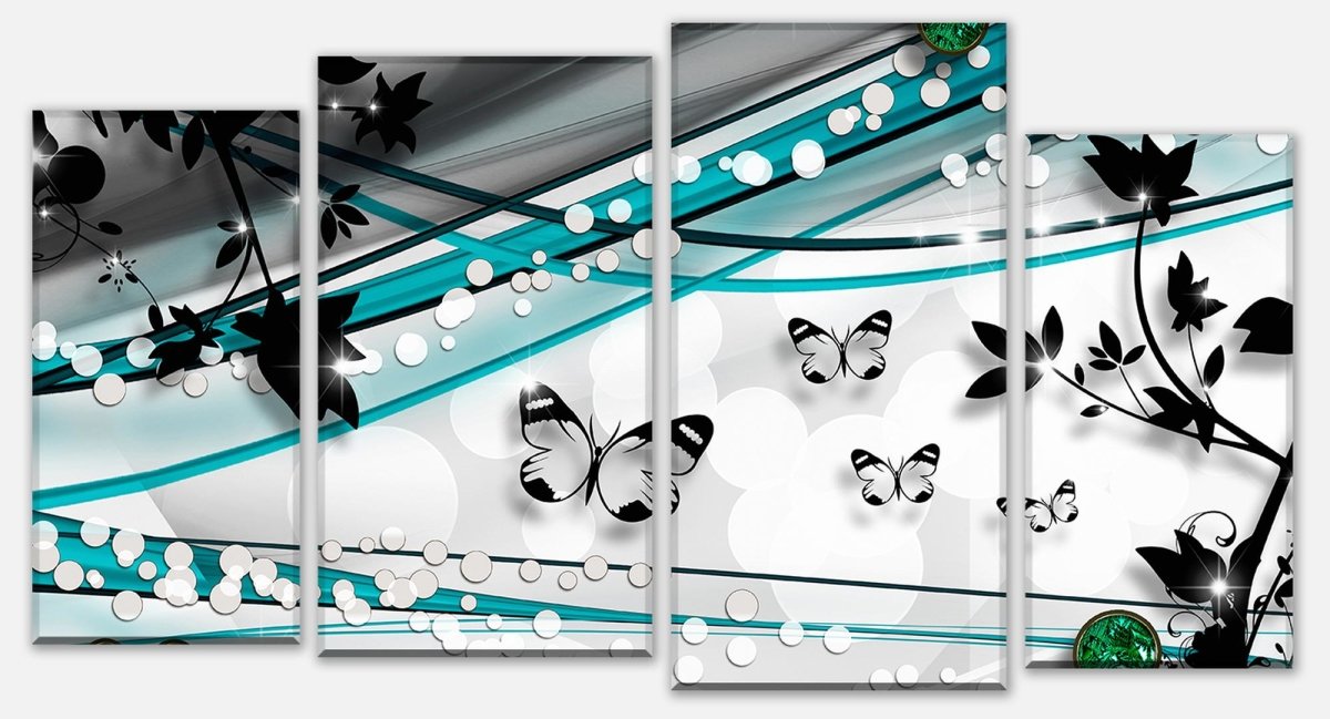 Leinwandbild Mehrteiler Schmetterling Ranken Grün M0535