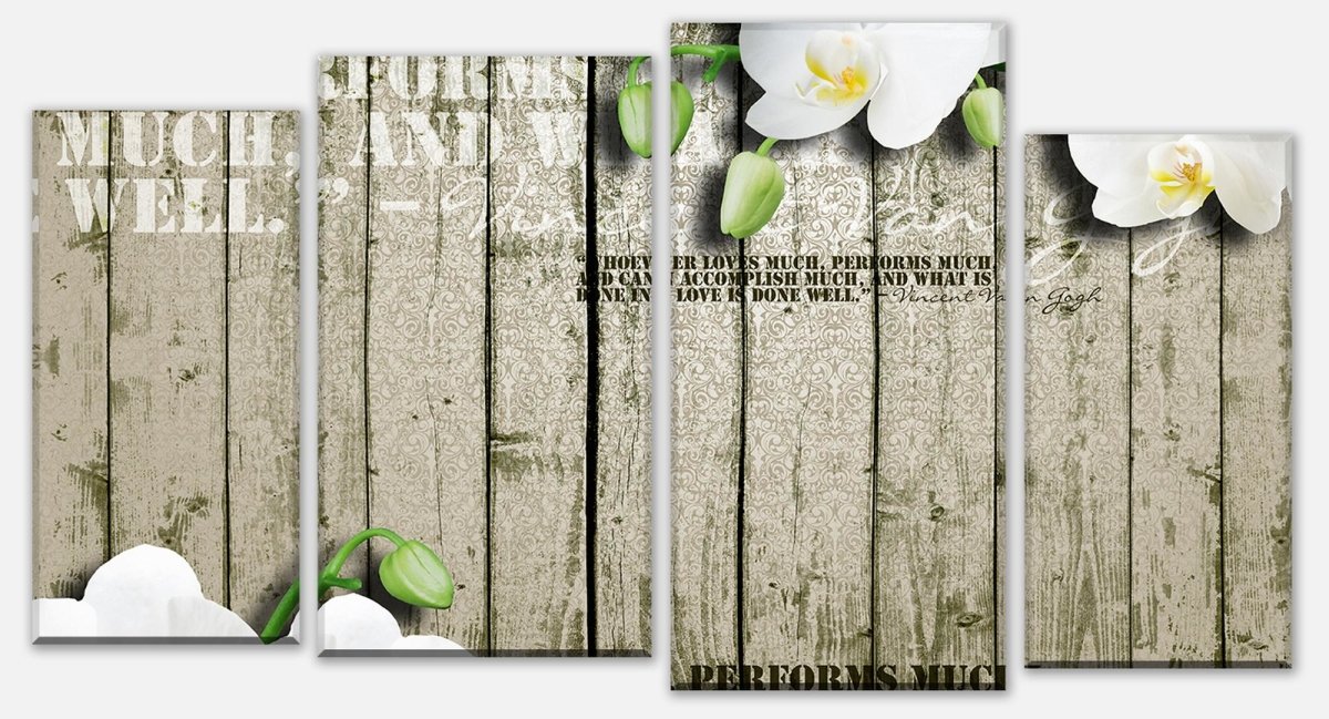 Leinwandbild Mehrteiler Holz Zaun weiße Orchidee M0539