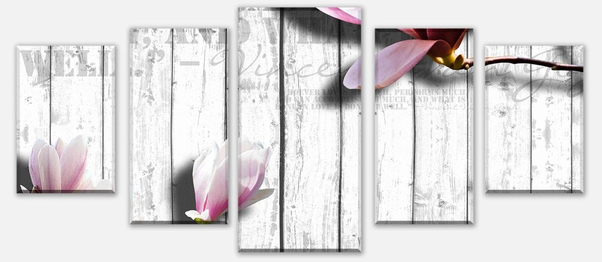 Leinwandbild Mehrteiler Holz rosa Blüten M0540 entdecken - Bild 1