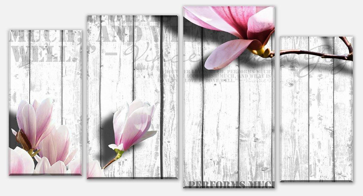 Leinwandbild Mehrteiler Holz rosa Blüten M0540