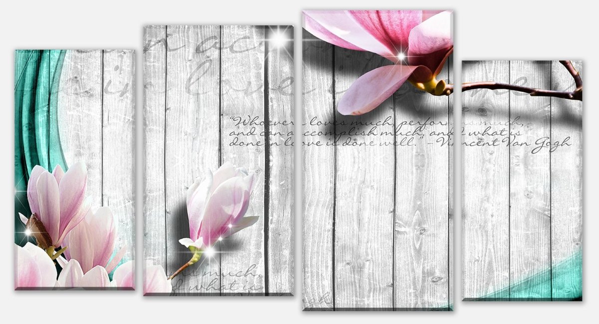 Canvas stretcher wood blossoms turquoise M0541