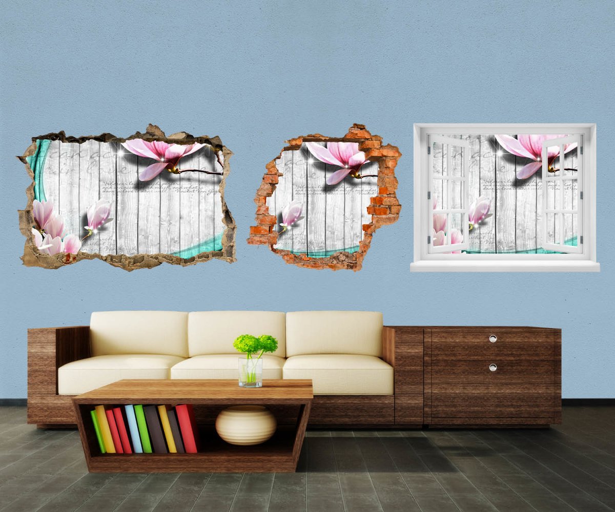 3D-Wandtattoo Holz Blüten türkis entdecken - Wandsticker M0541 - Bild 1