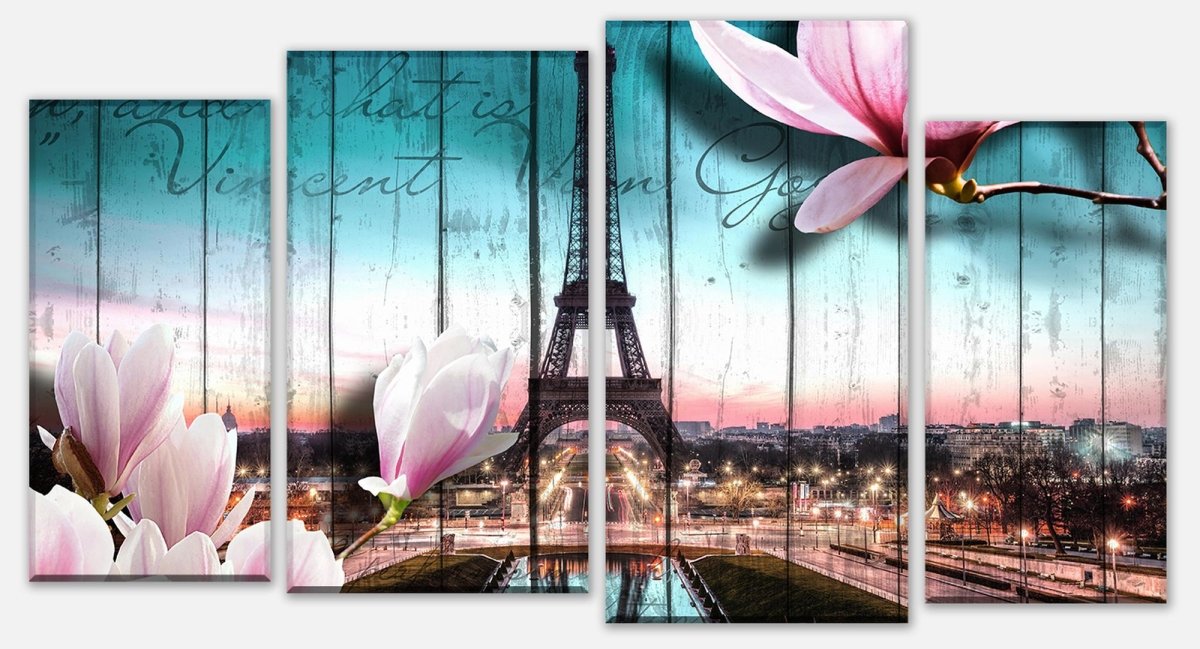 Toile châssis bois fleurs Paris Tour Eiffel M0543