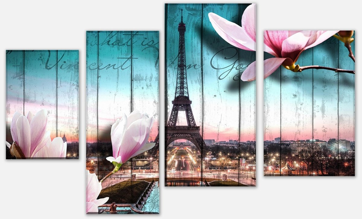 Toile châssis bois fleurs Paris Tour Eiffel M0543