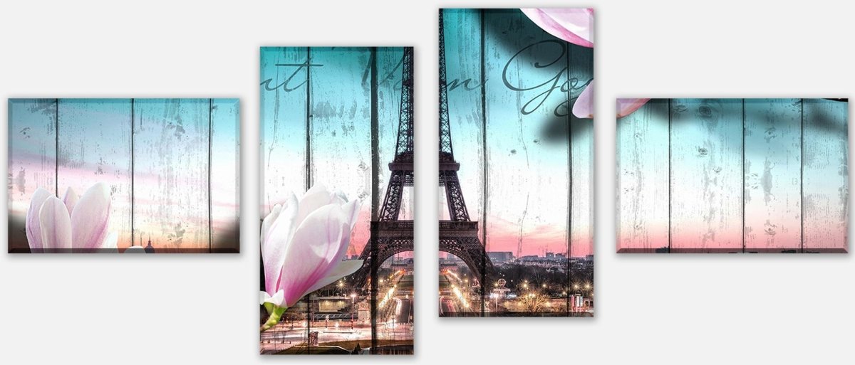 Toile châssis bois fleurs Paris Tour Eiffel M0543