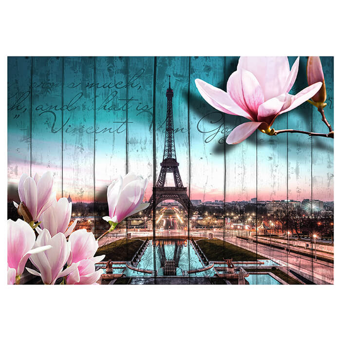 Fototapete Holz Blüten Paris Eiffelturm M0543 - Bild 2
