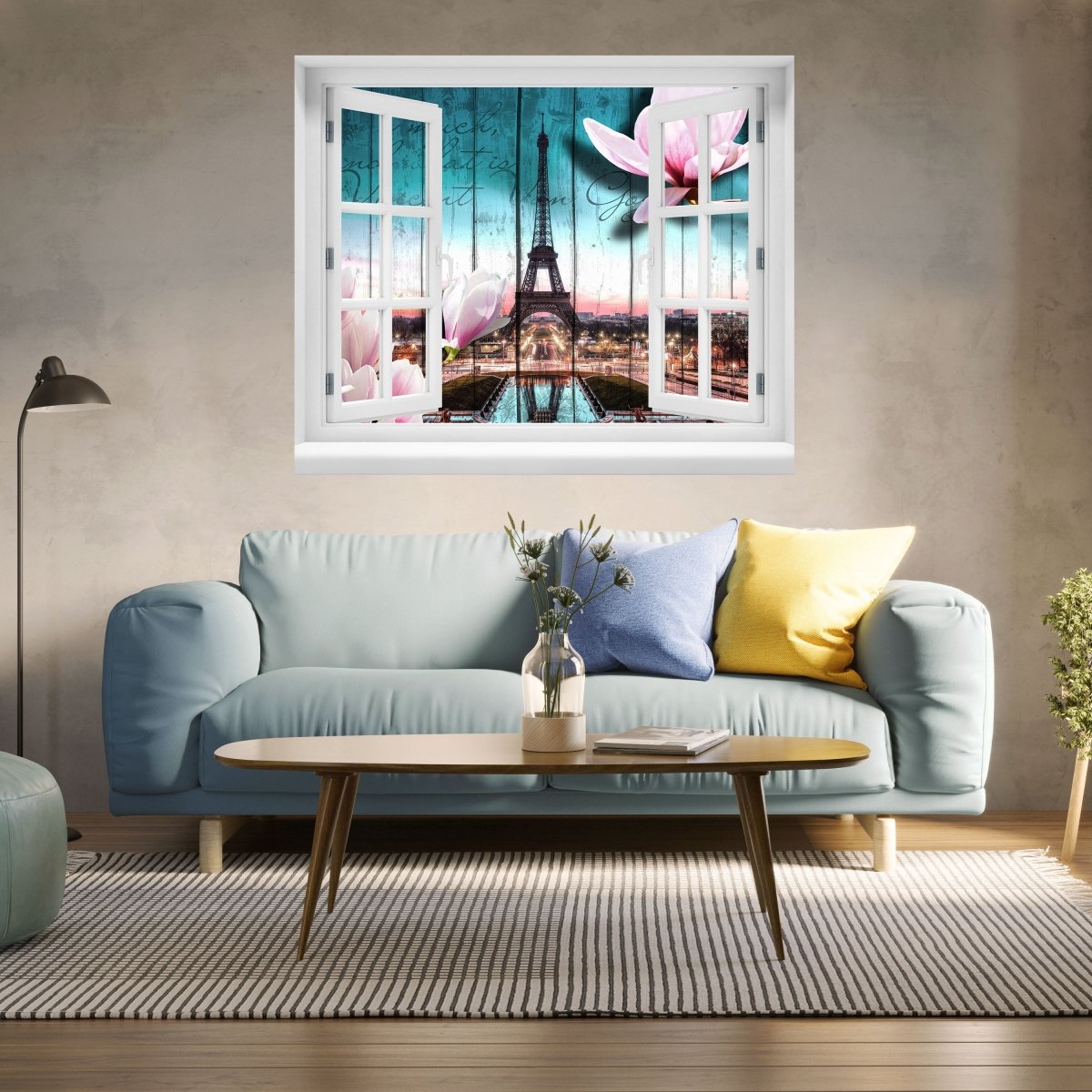 3D-Wandsticker Holz Blüten Paris Eiffelturm - Wandtattoo M0543