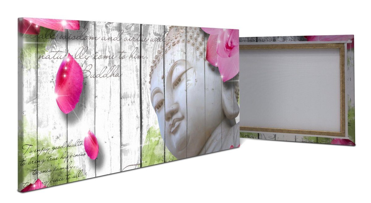 Leinwandbild Holz Blüten Buddha M0544 - Bild 1
