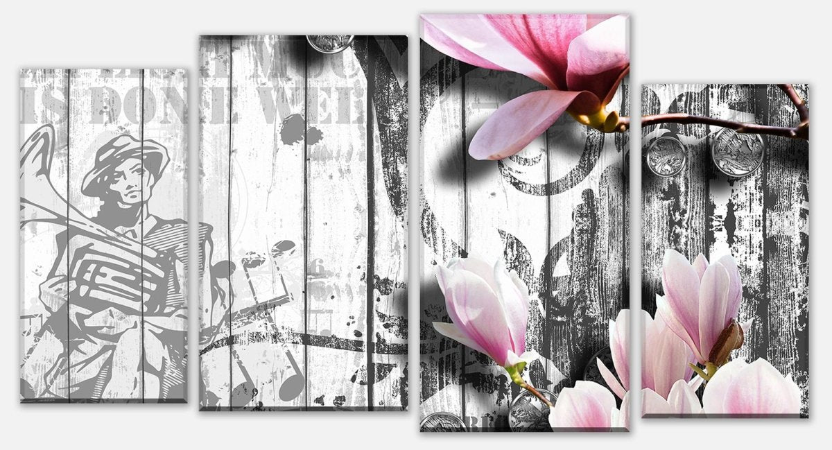Toile civière style musique fleurs rose M0547