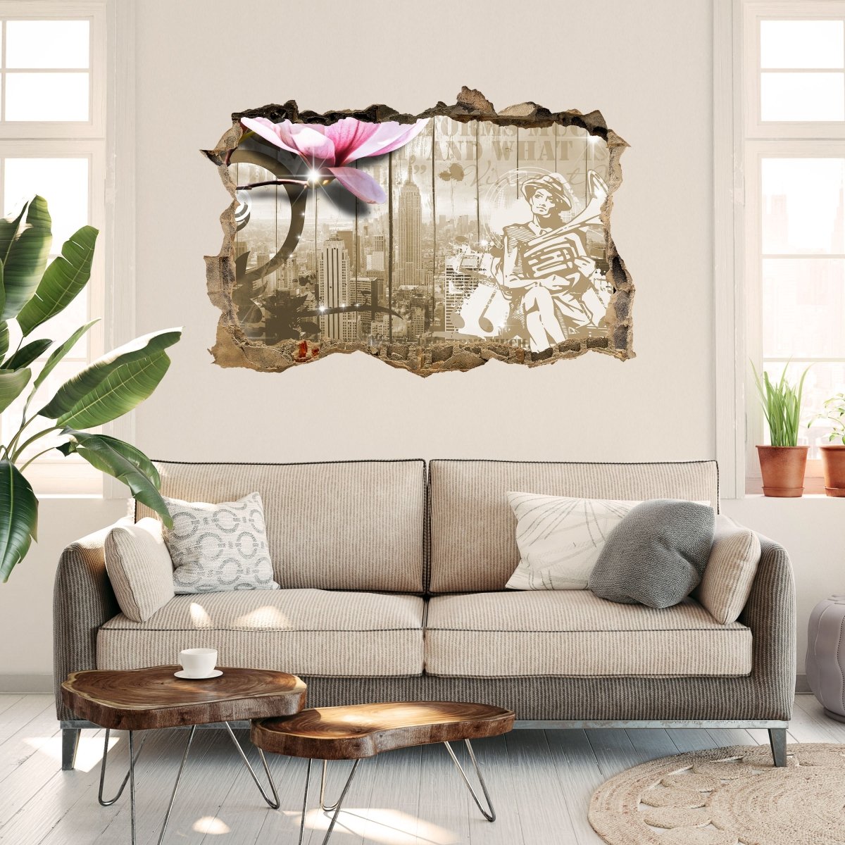 Music Vintage Blossoms New York 3D Wall Sticker - Wall Decal M0548