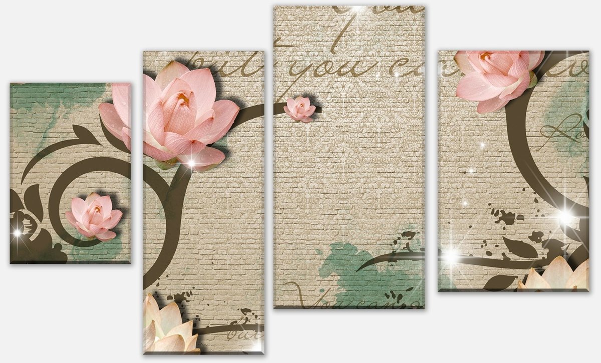 Leinwandbild Mehrteiler Klinker hell Vintage Blüten M0551