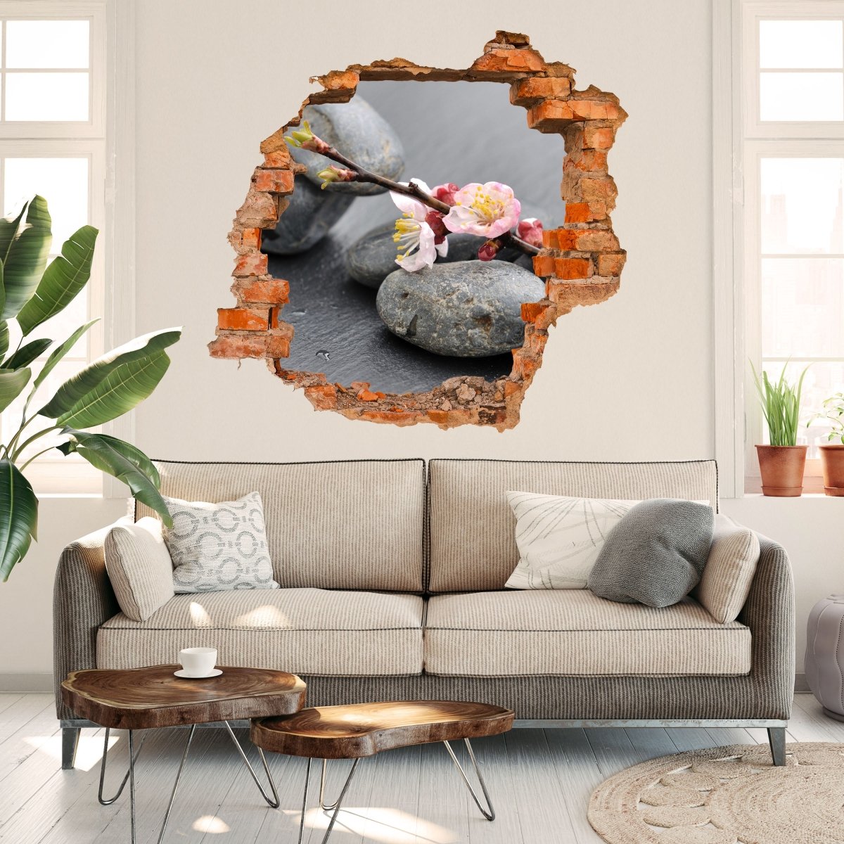 Flower branch and stones 3D wall sticker - Wall Decal M0571