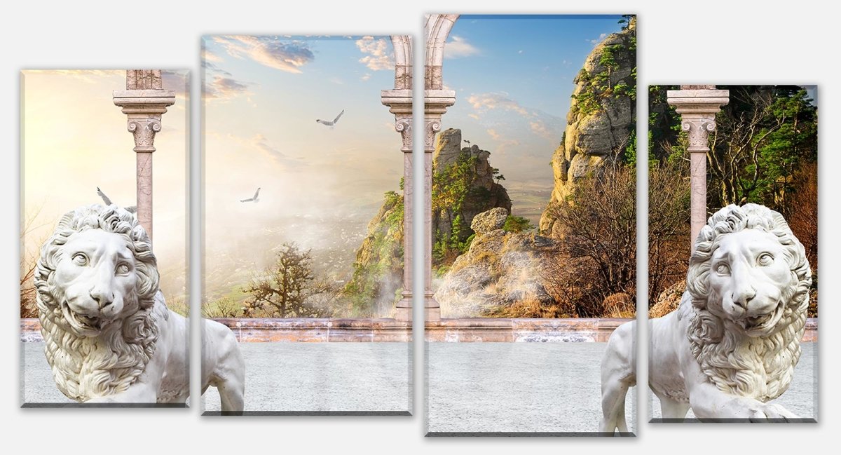 Stretched Canvas Print Columns With Lions M0578