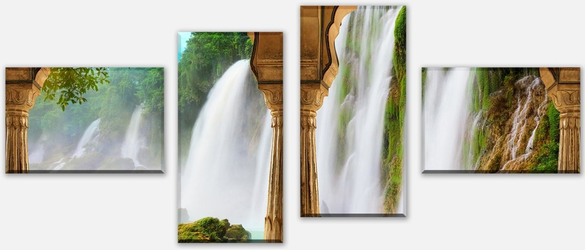 Leinwandbild Mehrteiler Säulen - tropischer Wasserfall M0596