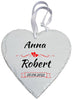 Slate heart in white with name and date M0598