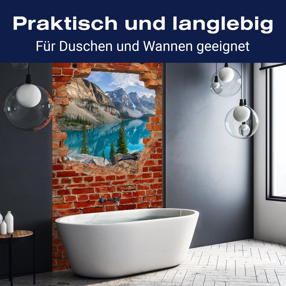 Duschwand Moraine See Panorama - Roter Backstein M0609 entdecken - Bild 3