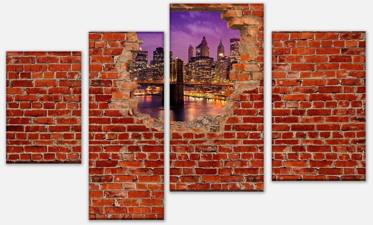 Stretched Canvas Print New York at Night - Red Brick M0611