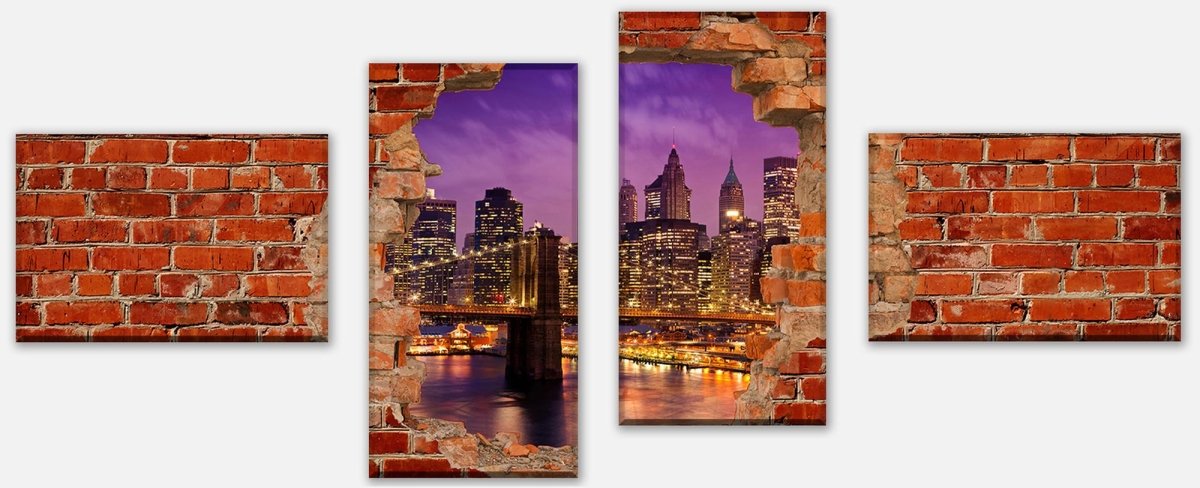 Stretched Canvas Print New York at Night - Red Brick M0611