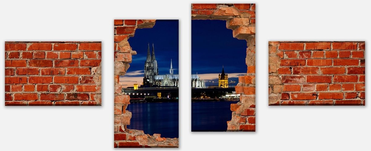 Leinwandbild Mehrteiler Köln bei Nacht - Roter Backstein M0613