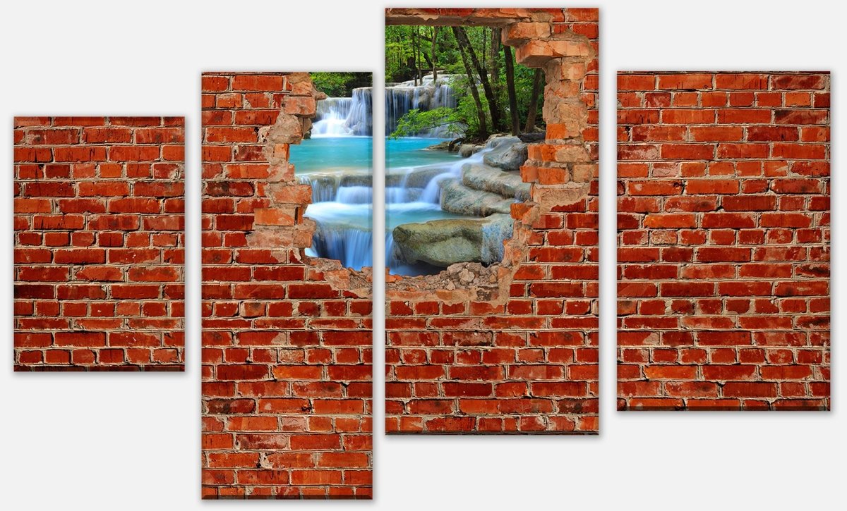 Stretched Canvas Print Waterfall in the Forest - Red Brick M0618