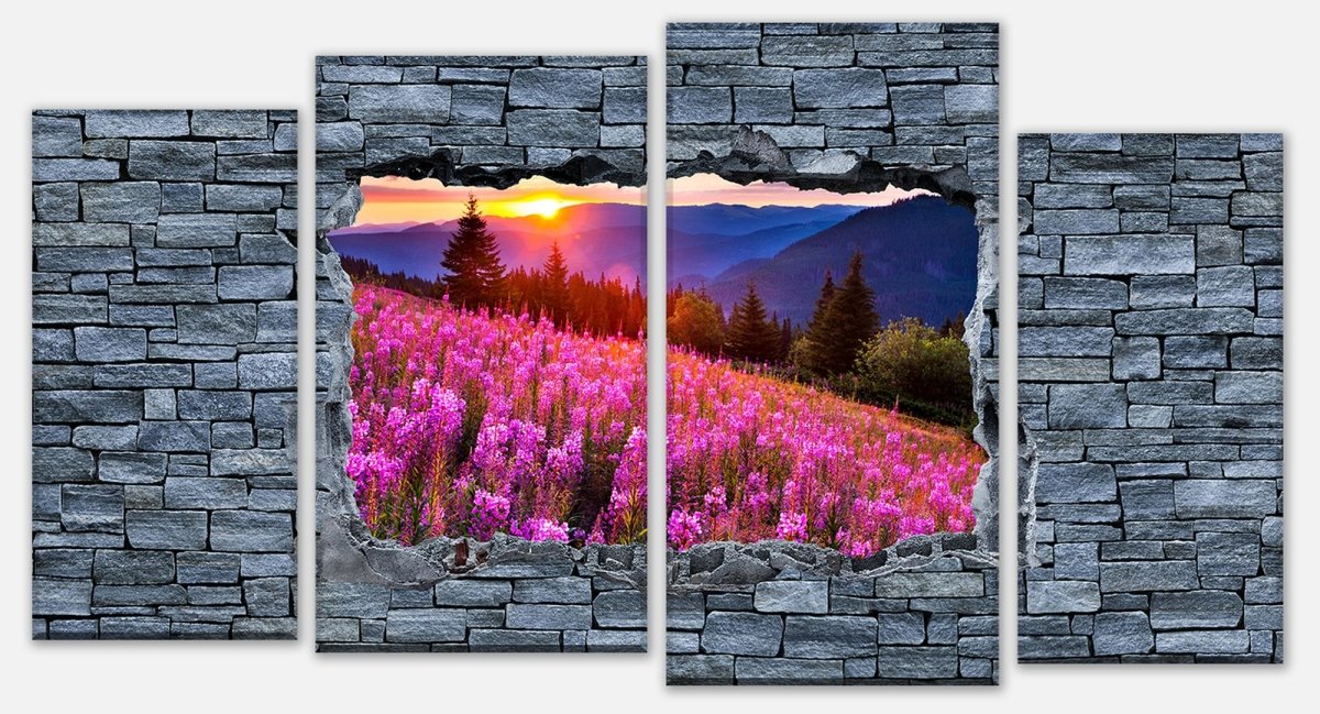 Stretched canvas print 3D autumn in the mountains - rough stone wall M0621