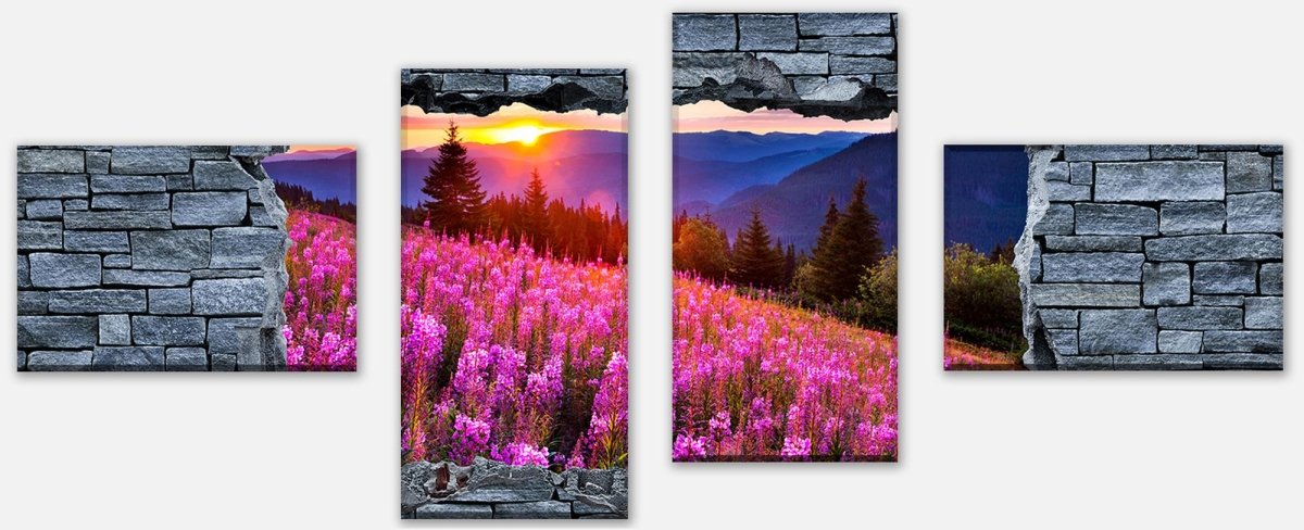 Stretched canvas print 3D autumn in the mountains - rough stone wall M0621
