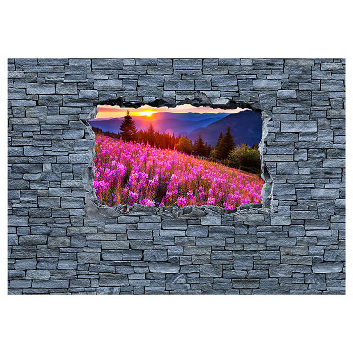 Fototapete 3D Herbst in den Bergen - grobe Steinmauer M0621 - Bild 2