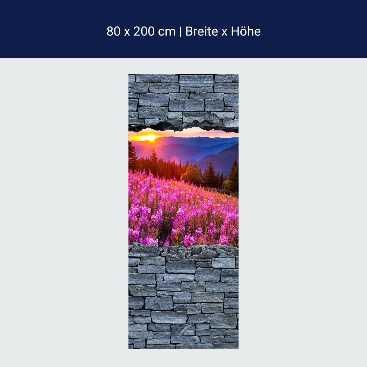 Door wallpaper 3D autumn in the mountains - rough stone wall M0621