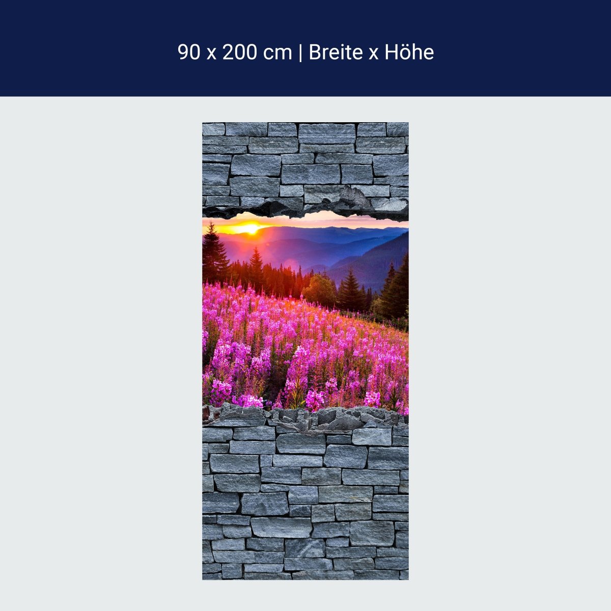Door wallpaper 3D autumn in the mountains - rough stone wall M0621