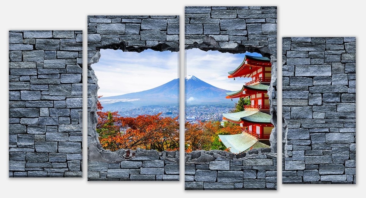Impression sur toile en plusieurs parties Optique 3D -Mount Fuji-Chureito Pagoda M0622