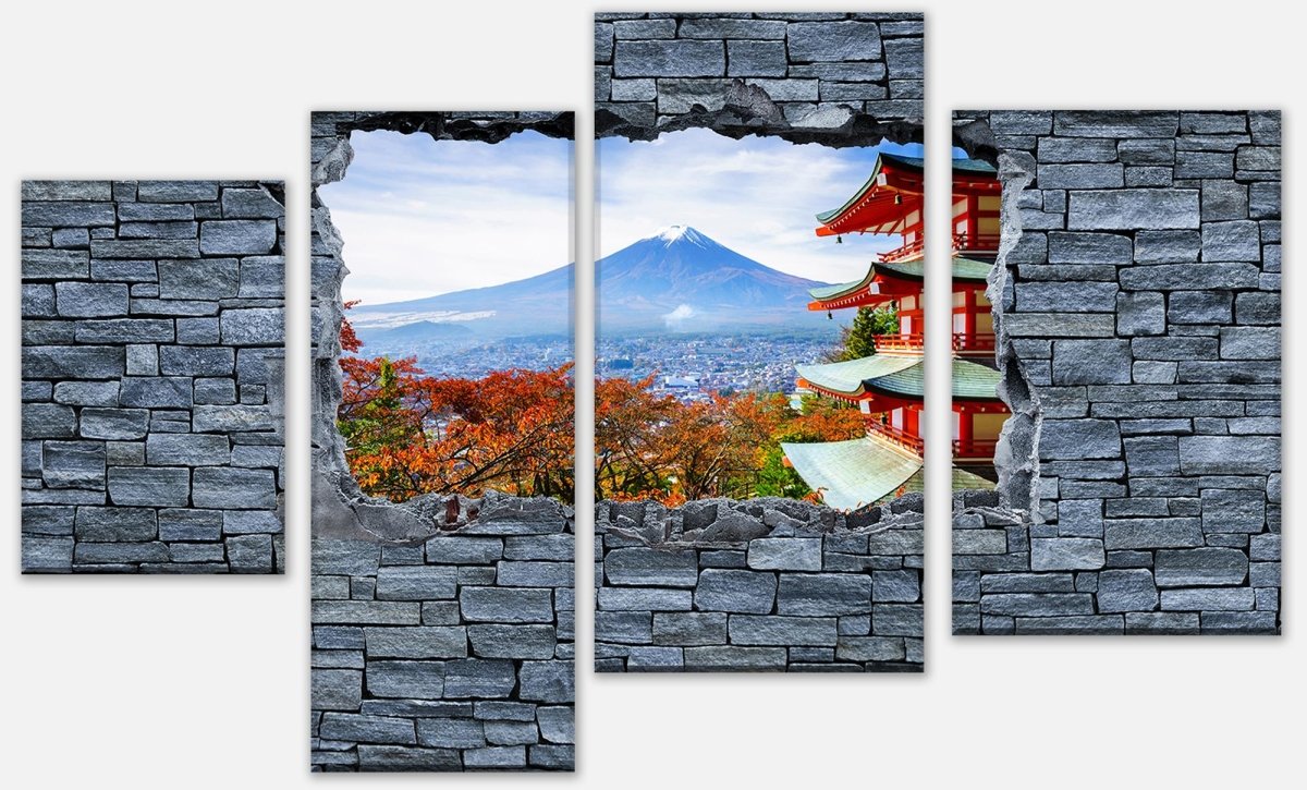 Impression sur toile en plusieurs parties Optique 3D -Mount Fuji-Chureito Pagoda M0622