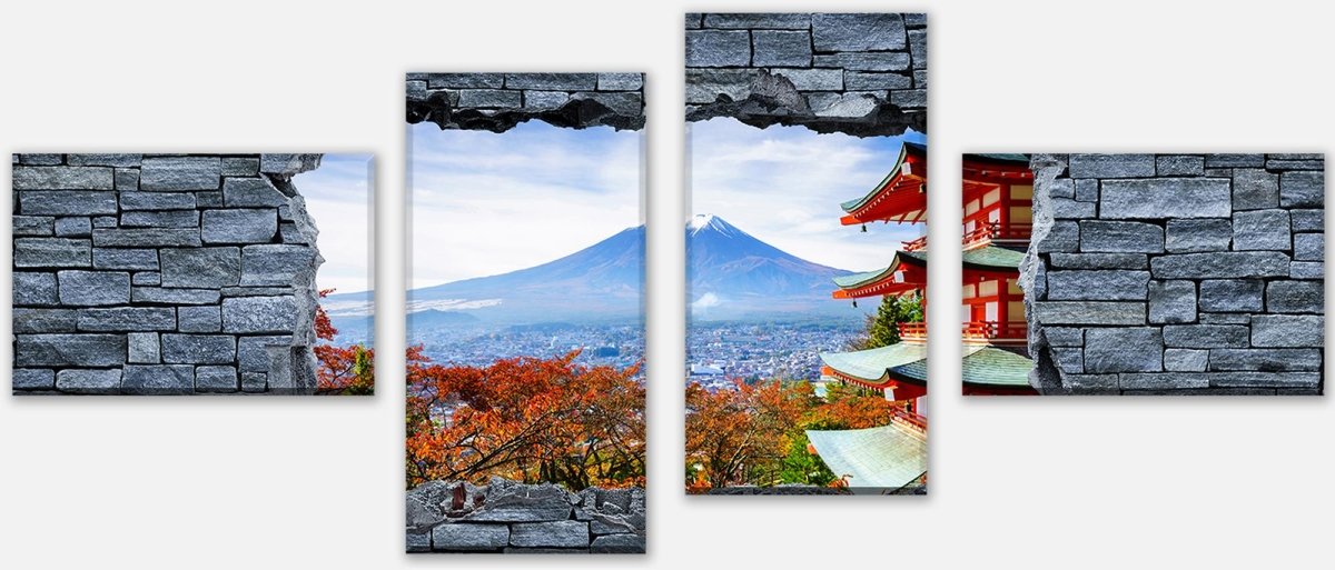 Impression sur toile en plusieurs parties Optique 3D -Mount Fuji-Chureito Pagoda M0622