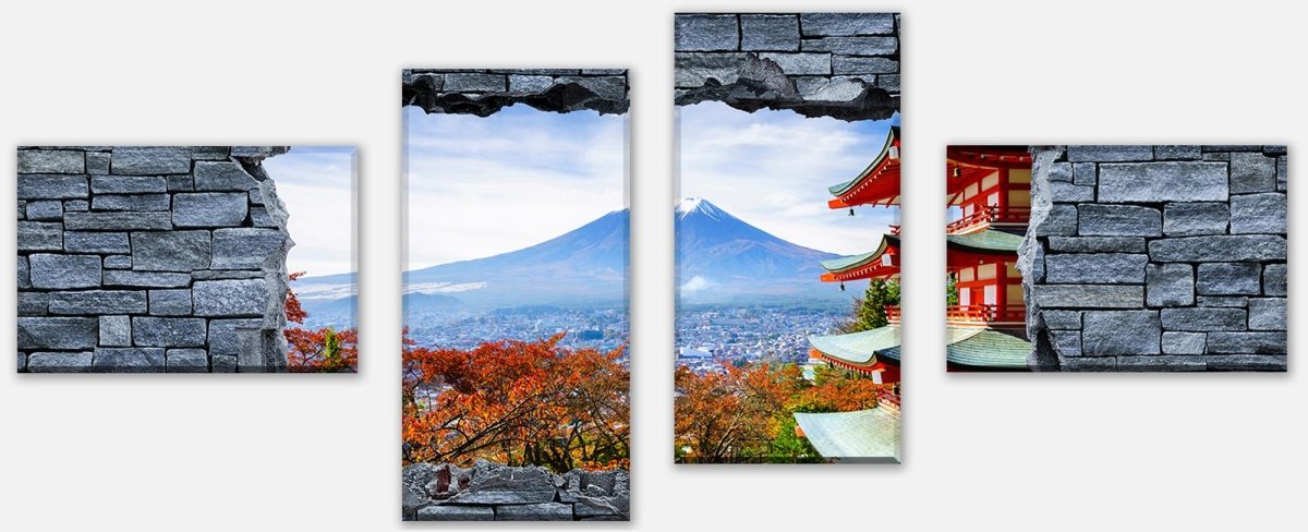 Leinwandbild Mehrteiler 3D Optik -Mount Fuji-Chureito Pagoda M0622