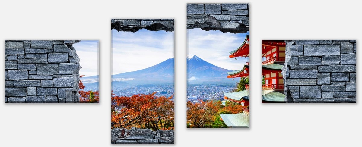 Impression sur toile en plusieurs parties Optique 3D -Mount Fuji-Chureito Pagoda M0622