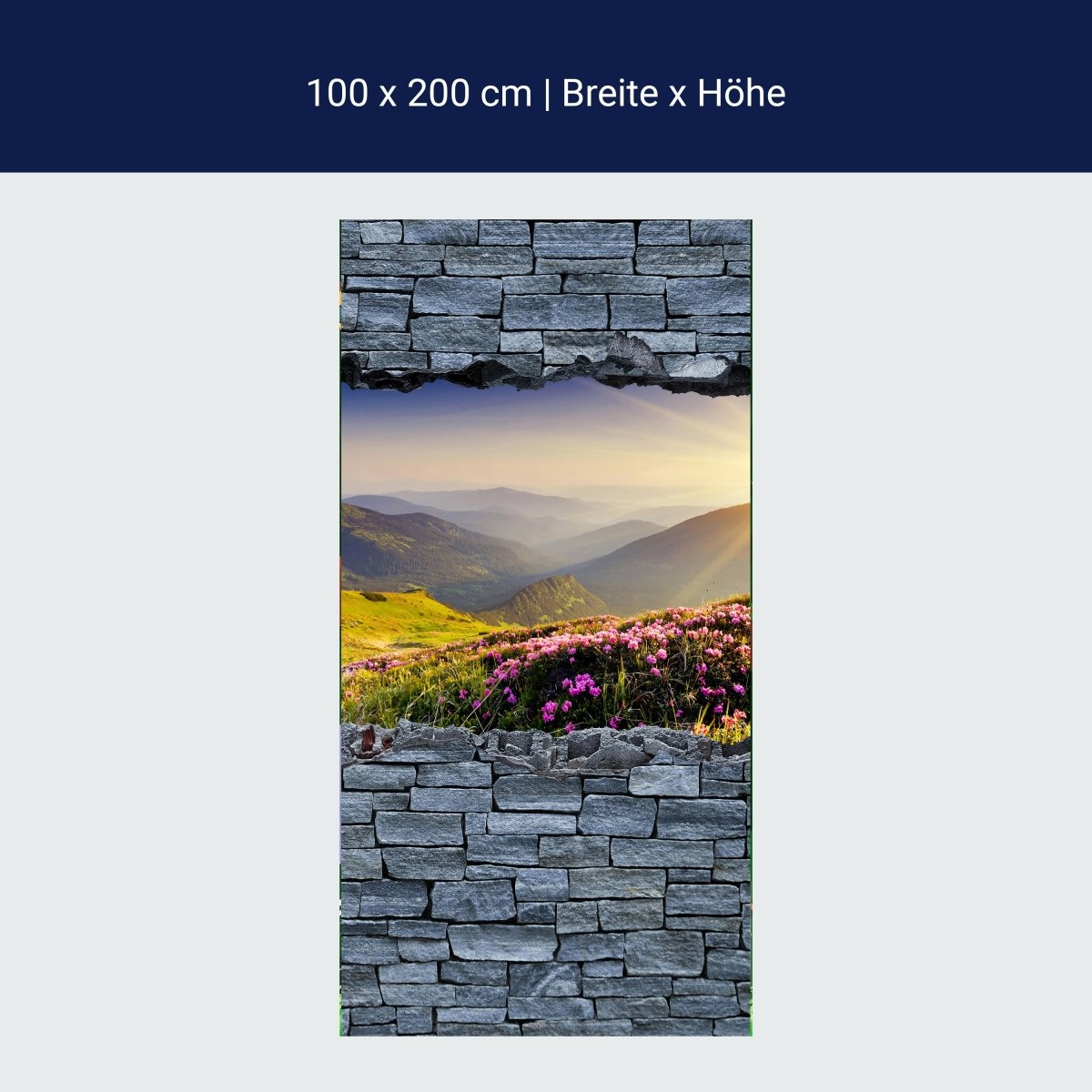 Door wallpaper 3D mountain ridges in sunlight - stone wall M0624