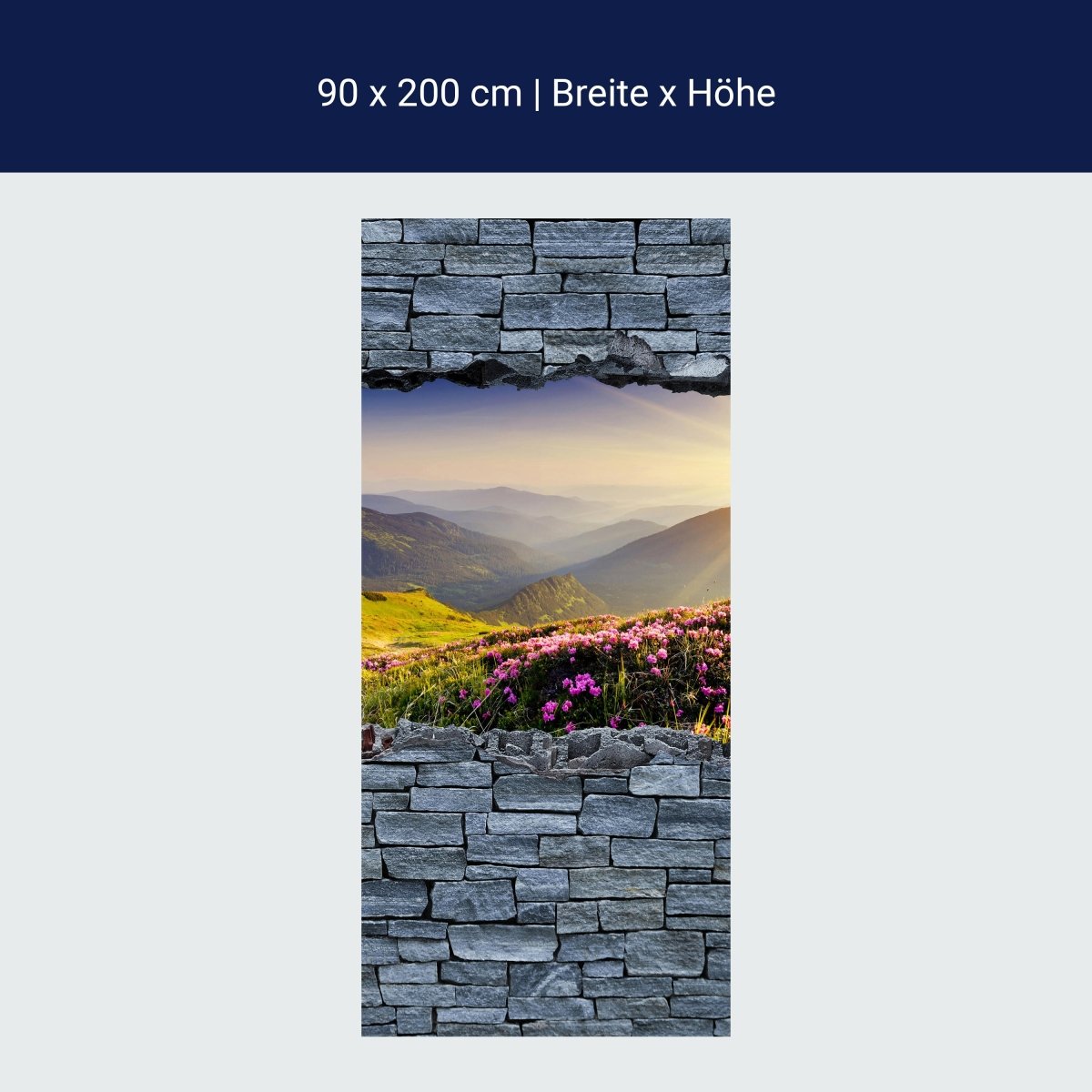 Door wallpaper 3D mountain ridges in sunlight - stone wall M0624