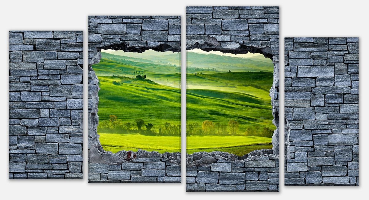 Tableau sur toile Stretcher 3D Toscane verte - mur en pierre brute M0625