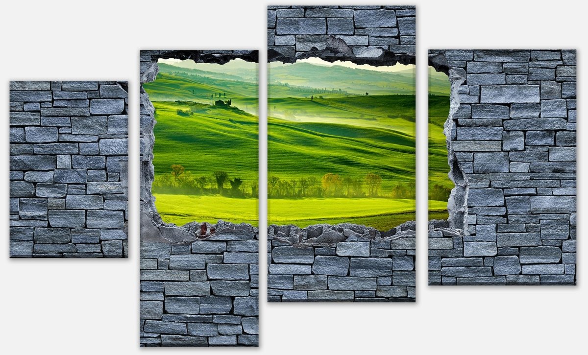 Tableau sur toile Stretcher 3D Toscane verte - mur en pierre brute M0625