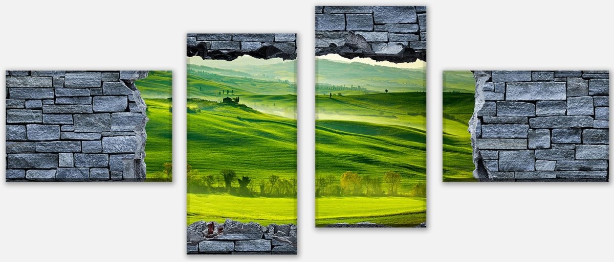 Tableau sur toile Stretcher 3D Toscane verte - mur en pierre brute M0625