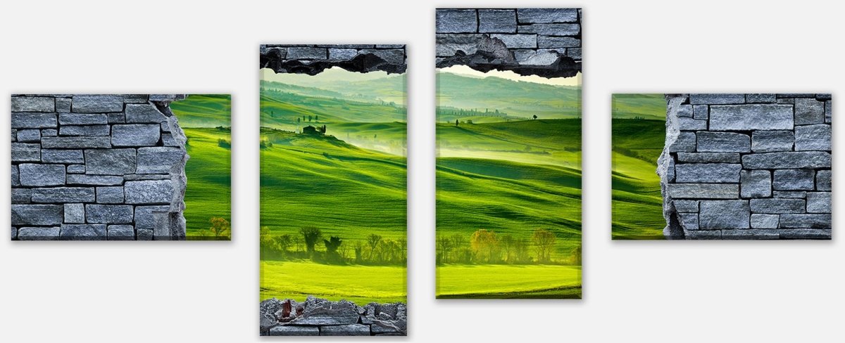 Tableau sur toile Stretcher 3D Toscane verte - mur en pierre brute M0625