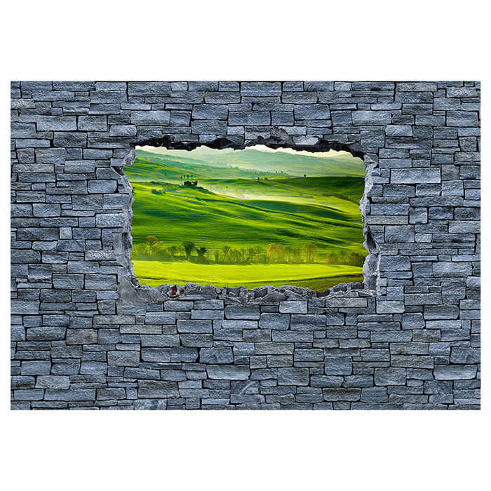 Fototapete 3D Grüne Toskana - grobe Steinmauer M0625 - Bild 2
