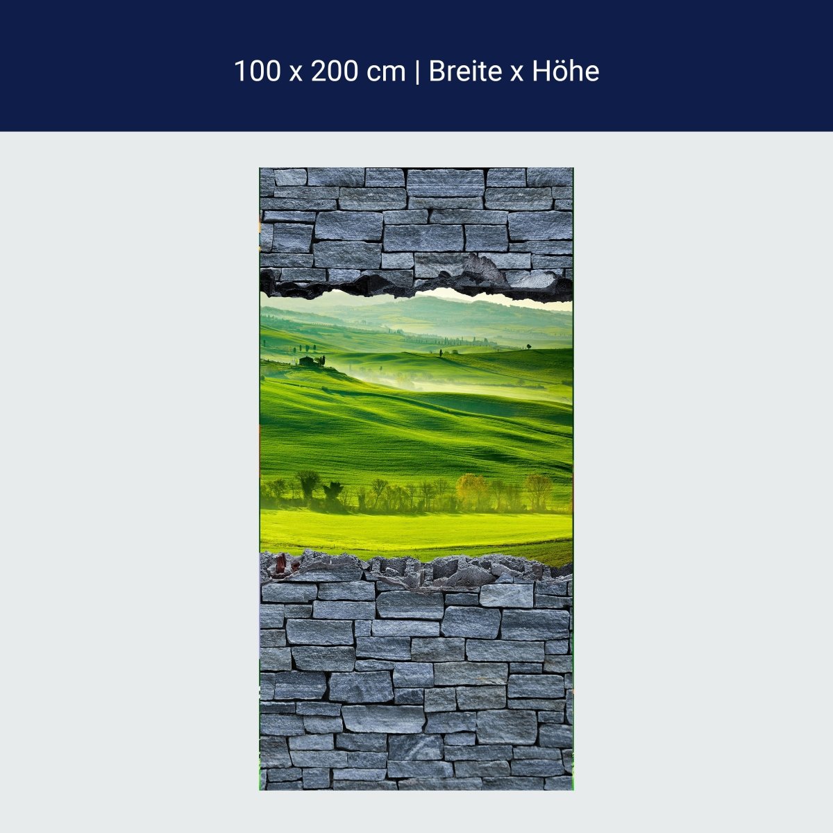 Türtapete 3D Grüne Toskana - grobe Steinmauer M0625