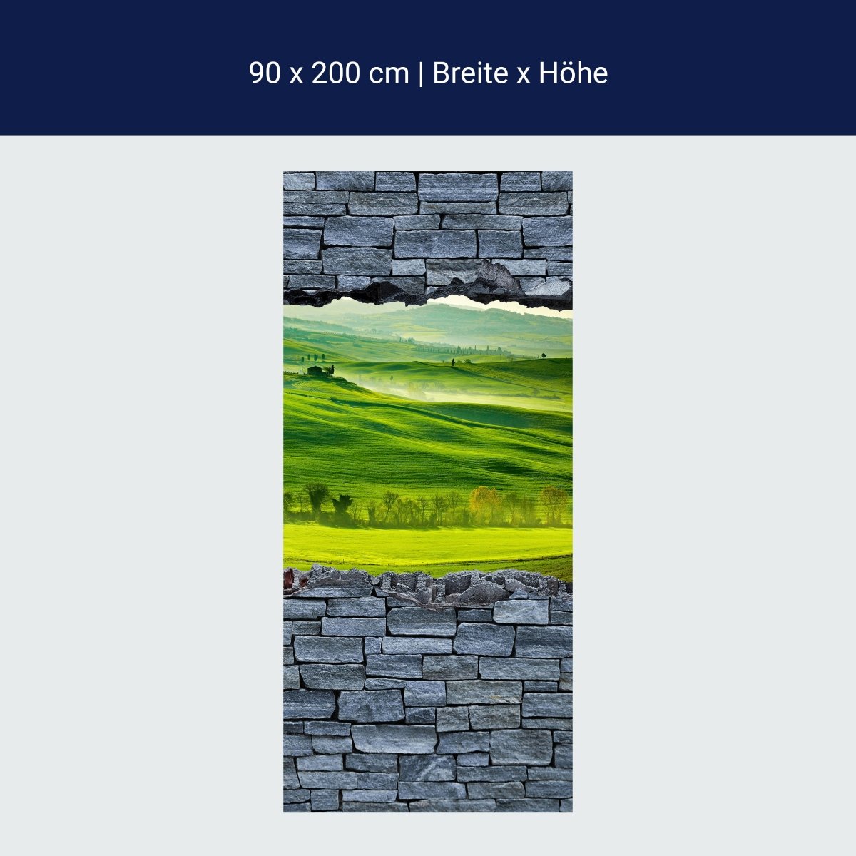 Türtapete 3D Grüne Toskana - grobe Steinmauer M0625