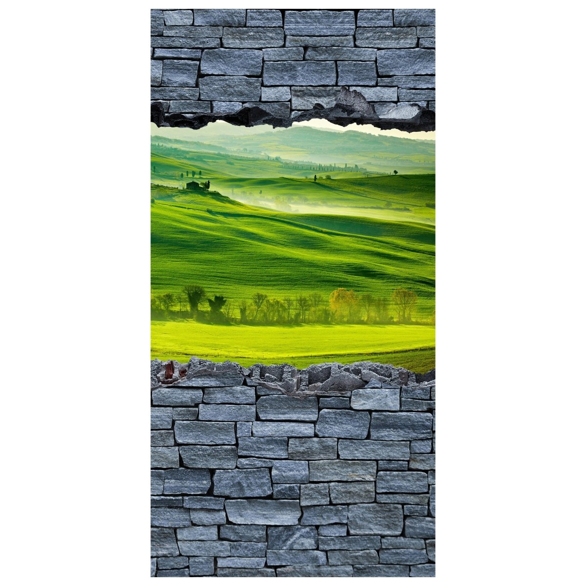 Türtapete 3D Grüne Toskana - grobe Steinmauer M0625 - Bild 2