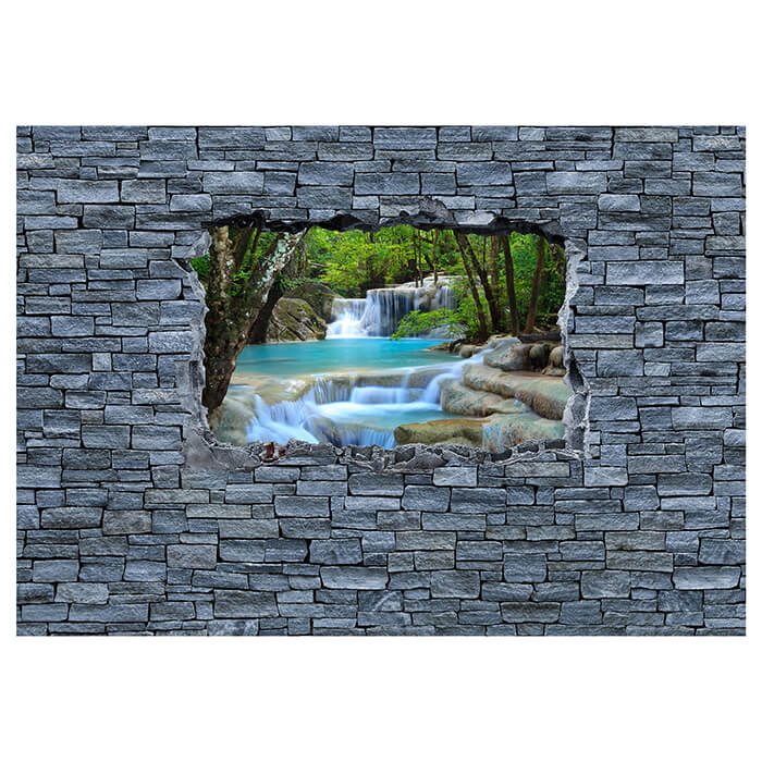 Fototapete 3D Erawan Wasserfall im Thailand - Steinmauer M0627 - Bild 2