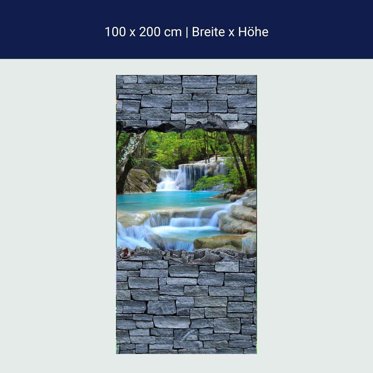 Türtapete 3D Erawan Wasserfall im Thailand - Steinmauer M0627