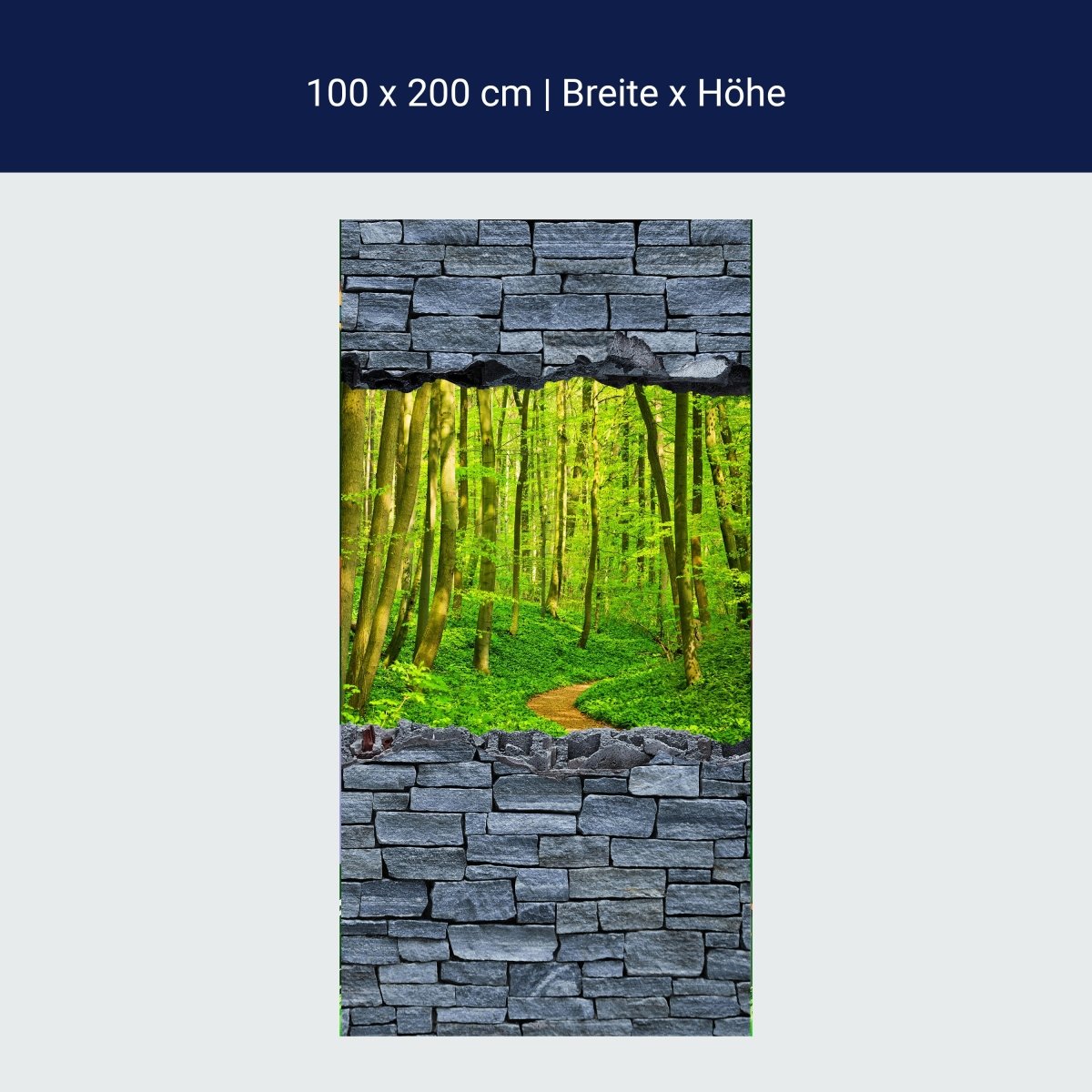 Papier peint porte 3D chemin dans la forêt - mur en pierre brute M0628