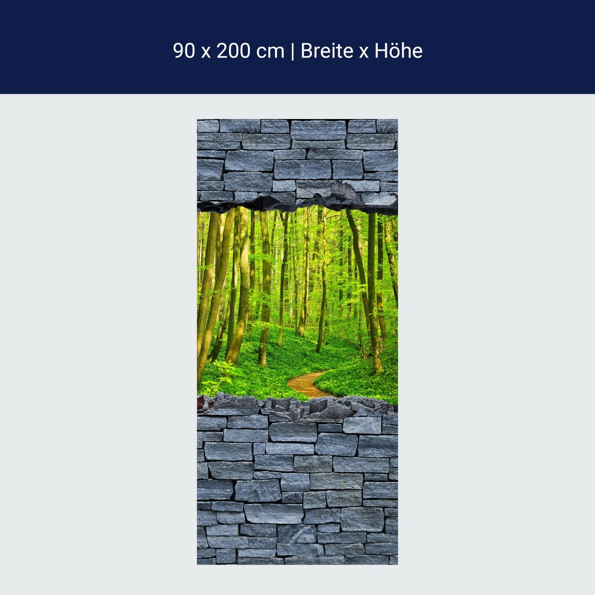 Papier peint porte 3D chemin dans la forêt - mur en pierre brute M0628